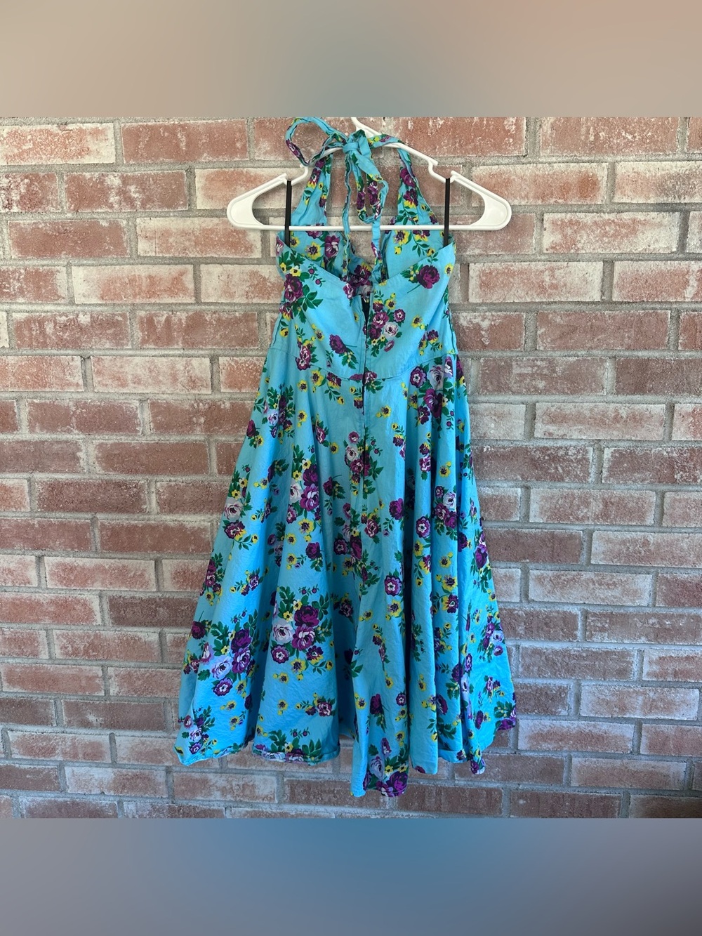 Hell Bunny Vixen Halter Pin Up Rockabilly Dress Retro Floral Women’s Small Blue - Picture 5 of 8
